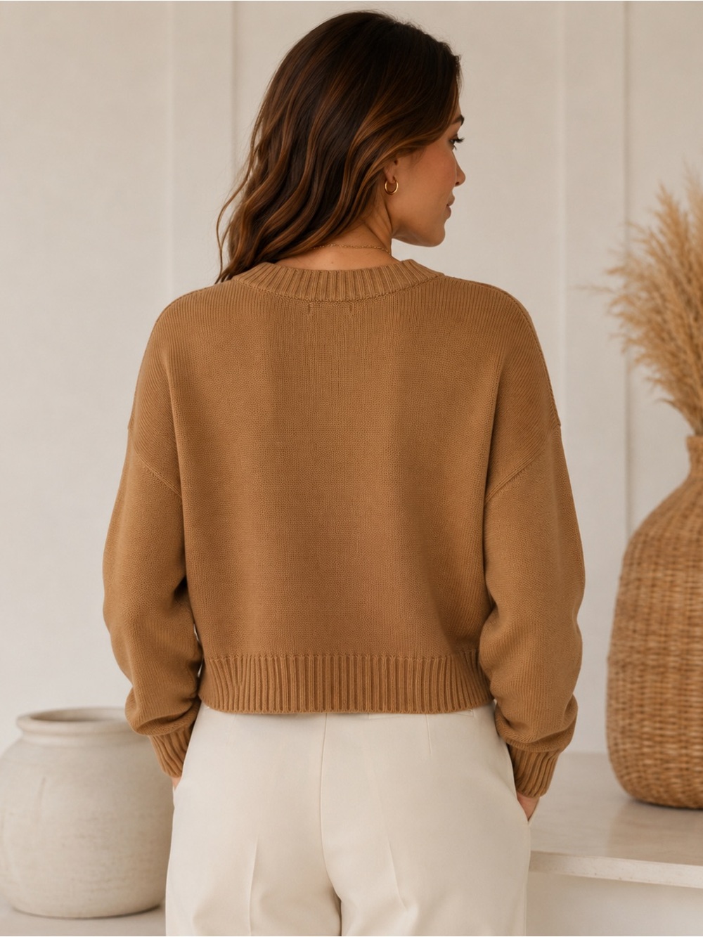 Quince Organic Cotton Cropped Cardigan Camel Large Quiet Luxury minimalist - Picture 3 of 12